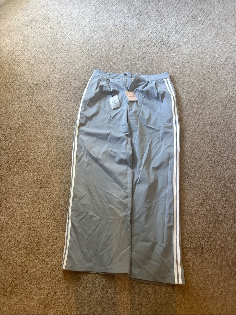 Superdown Women’s Gray Track-Style Wide Leg Pants with White Side Stripes -